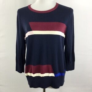 LANDS’ End Colorblock 100% Supima Cotton 3/4 Sleeve Sweater Size L/P 14-16